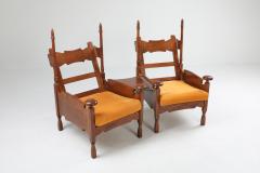 Oak Throne Chairs With Adjustable Side Table 1950s - 1248867