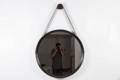 Oak and Leather Round Mirror Ebony - 196955