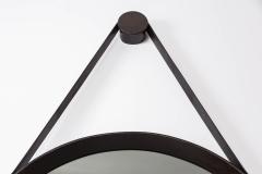 Oak and Leather Round Mirror Ebony - 196956