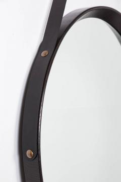 Oak and Leather Round Mirror Ebony - 196961