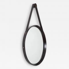 Oak and Leather Round Mirror Ebony - 197583