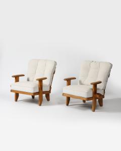 Oak and Mohair Upholstered Armchairs by Guillerme et Chambron France c 1950 - 3825487