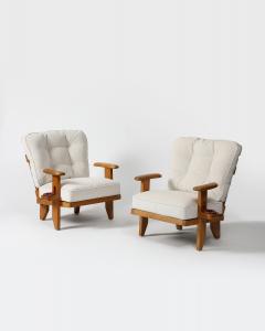 Oak and Mohair Upholstered Armchairs by Guillerme et Chambron France c 1950 - 3825490