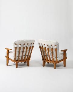 Oak and Mohair Upholstered Armchairs by Guillerme et Chambron France c 1950 - 3825493