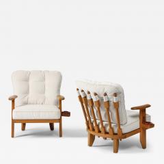 Oak and Mohair Upholstered Armchairs by Guillerme et Chambron France c 1950 - 3828931