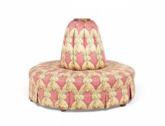 Oak and Pink and Green Patterned Fabric Upholstered Circular Borne Settee - 2798098