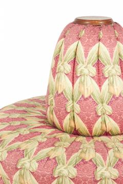 Oak and Pink and Green Patterned Fabric Upholstered Circular Borne Settee - 2798100