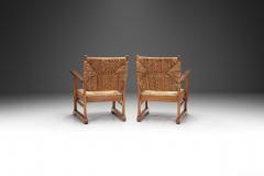 Oak and Rush Armchairs The Netherlands 1930s - 3460521