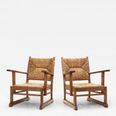 Oak and Rush Armchairs The Netherlands 1930s - 3463620