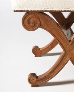 Oak and Upholstered Curule Stool Ottoman France c 1930 - 4209713