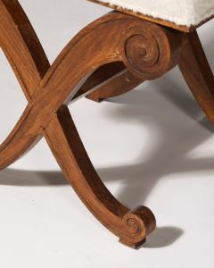 Oak and Upholstered Curule Stool Ottoman France c 1930 - 4209721