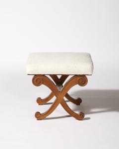 Oak and Upholstered Curule Stool Ottoman France c 1930 - 4209722
