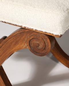 Oak and Upholstered Curule Stool Ottoman France c 1930 - 4209723