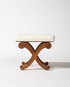 Oak and Upholstered Curule Stool Ottoman France c 1930 - 4209726