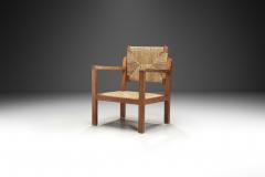 Oak and Woven Straw Armchair France ca 1960s - 3997938