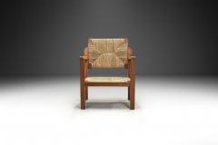 Oak and Woven Straw Armchair France ca 1960s - 3997939