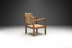 Oak and Woven Straw Armchair France ca 1960s - 3997940
