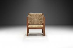 Oak and Woven Straw Armchair France ca 1960s - 3997941