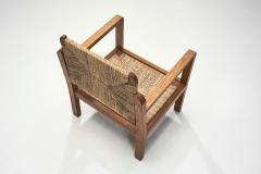 Oak and Woven Straw Armchair France ca 1960s - 3997942