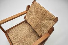 Oak and Woven Straw Armchair France ca 1960s - 3997943