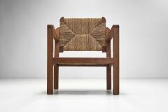 Oak and Woven Straw Armchair France ca 1960s - 3997970