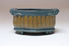 Oblong Vintage Blue and Ochre Studio Pottery Planter Vase by Deanna Nichols - 4453197