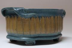 Oblong Vintage Blue and Ochre Studio Pottery Planter Vase by Deanna Nichols - 4453199
