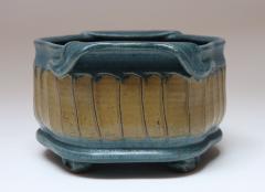 Oblong Vintage Blue and Ochre Studio Pottery Planter Vase by Deanna Nichols - 4453202