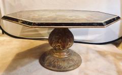 Octagon Chinoiserie Decorated Mirror Top Low Coffee Table with Carved Wood Base - 1269273