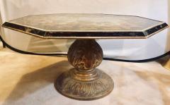 Octagon Chinoiserie Decorated Mirror Top Low Coffee Table with Carved Wood Base - 2998506