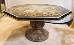 Octagon Chinoiserie Decorated Mirror Top Low Coffee Table with Carved Wood Base - 2998509