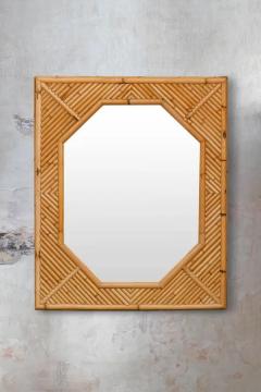 Octagonal Mirror with Rectangular Bamboo Frame Featuring Geometric Patterns - 3730338