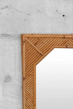 Octagonal Mirror with Rectangular Bamboo Frame Featuring Geometric Patterns - 3730339