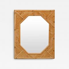 Octagonal Mirror with Rectangular Bamboo Frame Featuring Geometric Patterns - 3742904