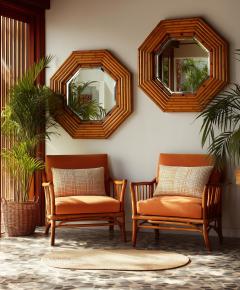 Octagonal Shaped Rattan Mirror - 4656567