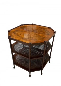 Octagonal Three Tiered Walnut Caned Side Table - 2819766