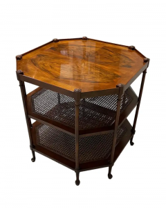 Octagonal Three Tiered Walnut Caned Side Table - 2819768