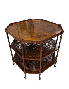 Octagonal Three Tiered Walnut Caned Side Table - 2819770