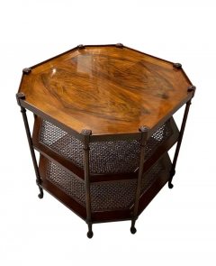 Octagonal Three Tiered Walnut Caned Side Table - 2819781