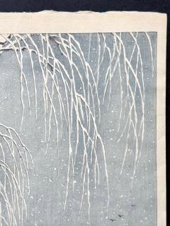 Ohara Shoson Japanese Woodblock Print Snow on Willow Bridge by Ohara Shoson - 4519004