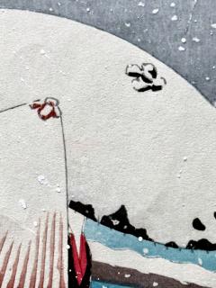 Ohara Shoson Japanese Woodblock Print Snow on Willow Bridge by Ohara Shoson - 4519015