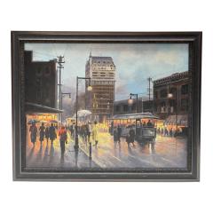 Oil Painting Facsimile by G Harvey of Texas Street Scene Dallas Remembered - 4564830