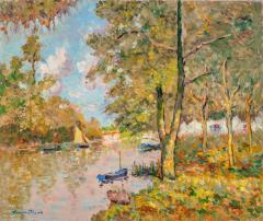 Oil Painting by Henri Stern 1902 1988 Les Bords de Marne c 1940 - 4574613