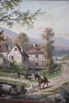 Oil Painting on Canvas Country Town Late 19th Century - 3839514