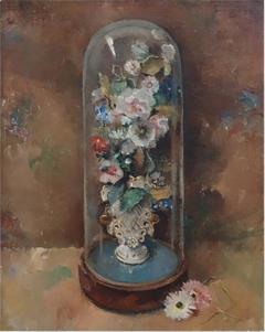 Oil Painting on Masonite Still Life with Flowers Signed and Dated 1938 - 3295172