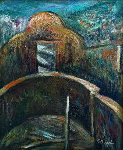 Oil Painting on Wood Venezuelan Artist Gabriel Bracho Aquaduct Door of Caracas - 4399183