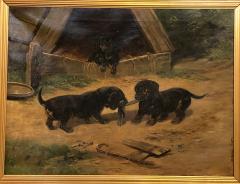 Oil on Canvas Dachshund Puppies at Play by Simon Ludvig Ditlev Simonsen - 2973873