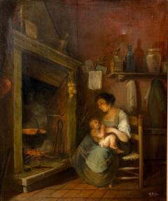 Oil on Canvas Mother and Child Signed A Ripa Italy 19th 20th c  - 4660097