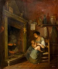 Oil on Canvas Mother and Child Signed A Ripa Italy 19th 20th c  - 4662004