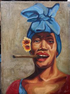 Oil on Canvas Portrait Painting of West Indies Woman by Lenier - 4245675